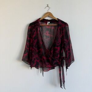 Vintage Y2K Parameter Allover Print Wrap Top Size Large